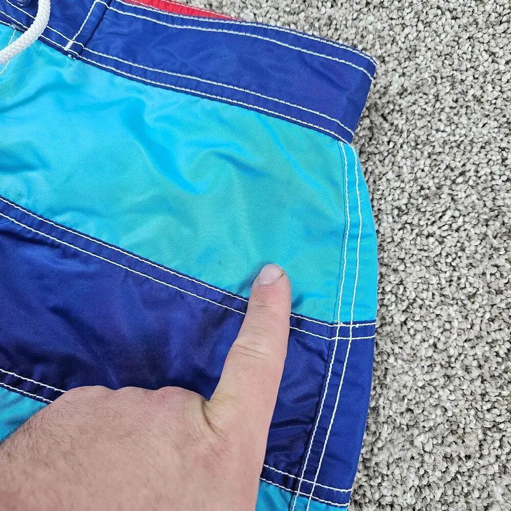 Vintage Tommy Hilfiger Shorts Mens Medium Blue Striped Swim Trunks Lined Beach
